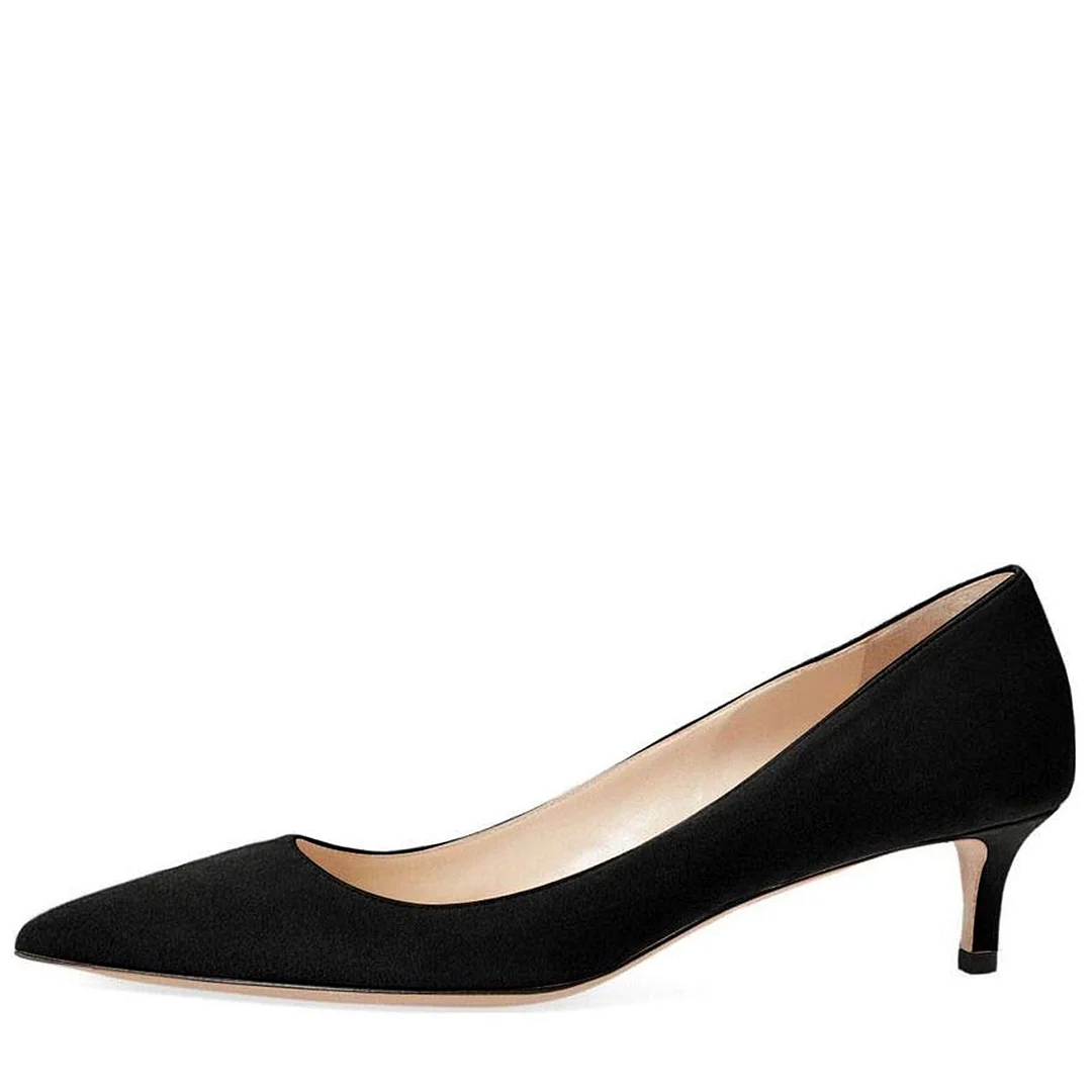Women's Black Faux Suede Pointed Elegant Pumps with Kitten Heel