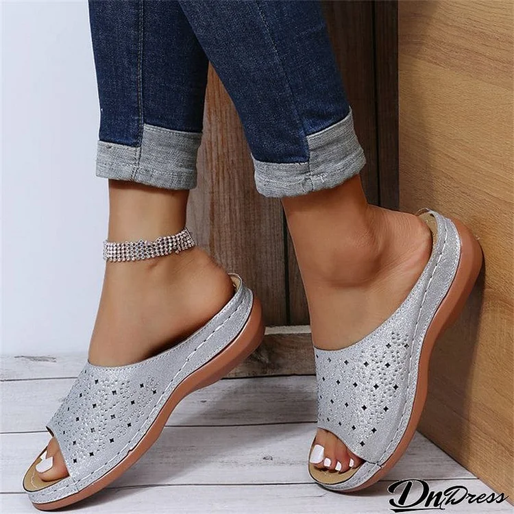 Thick Bottom Crystal Open Toe Slippers for Ladies