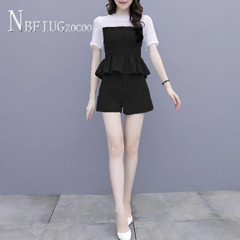 2020 Summer Temperament Women Sets Plus Size Ruffles Blouse And Cute Shorts Female Sets