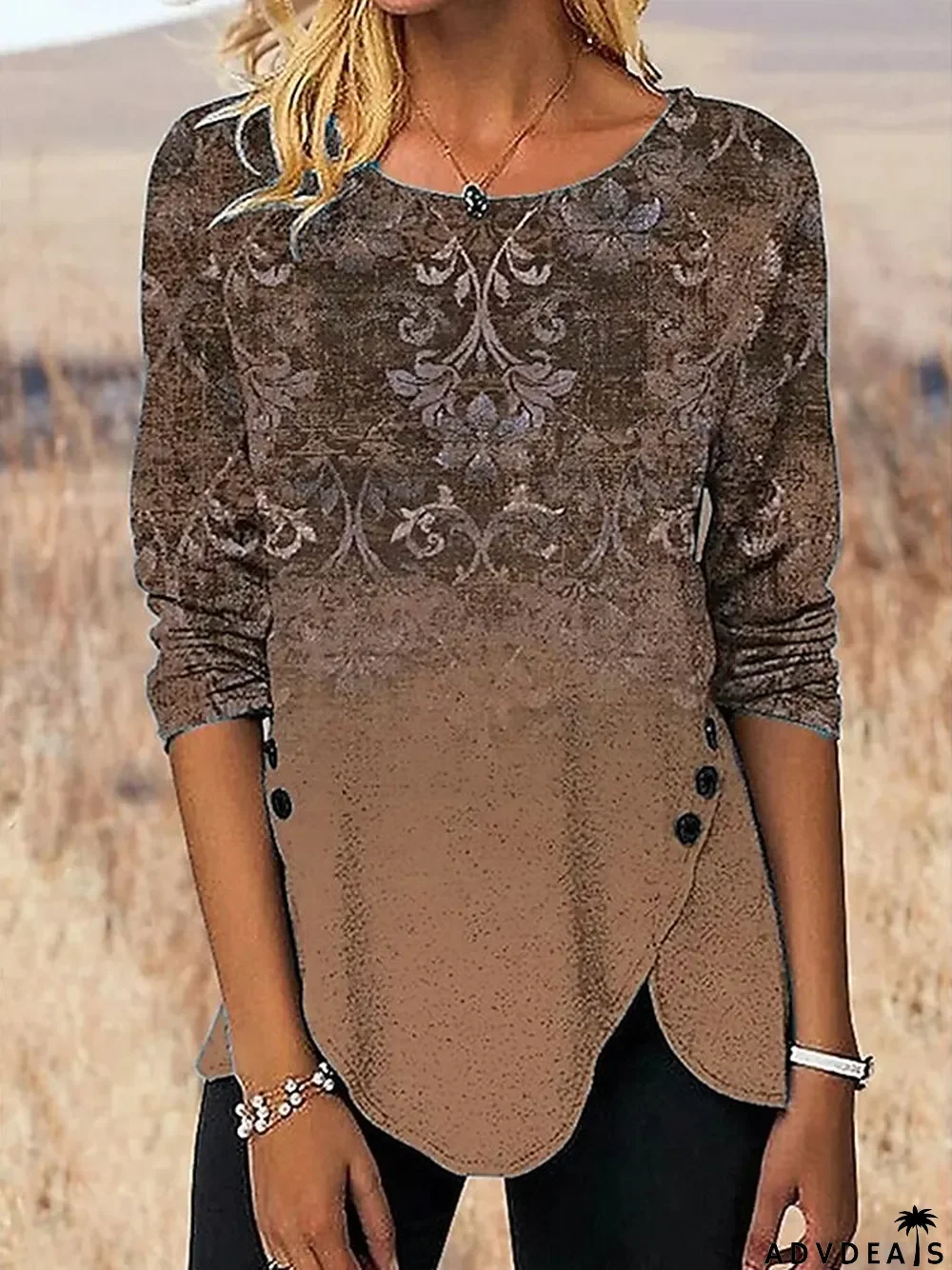 Women's T shirt Tee Floral Holiday Weekend Red Blue Purple Print Long Sleeve Fashion Round Neck Regular Fit Spring & Fall