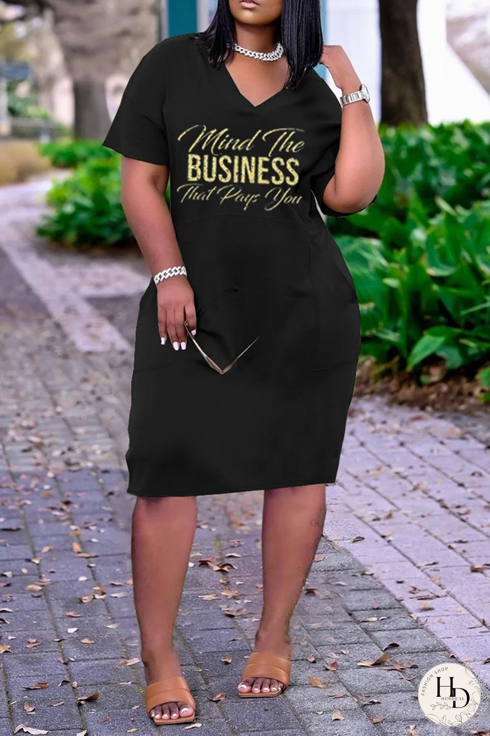 Pink Fashion Casual Letter Print Basic V Neck Short Sleeve Dress