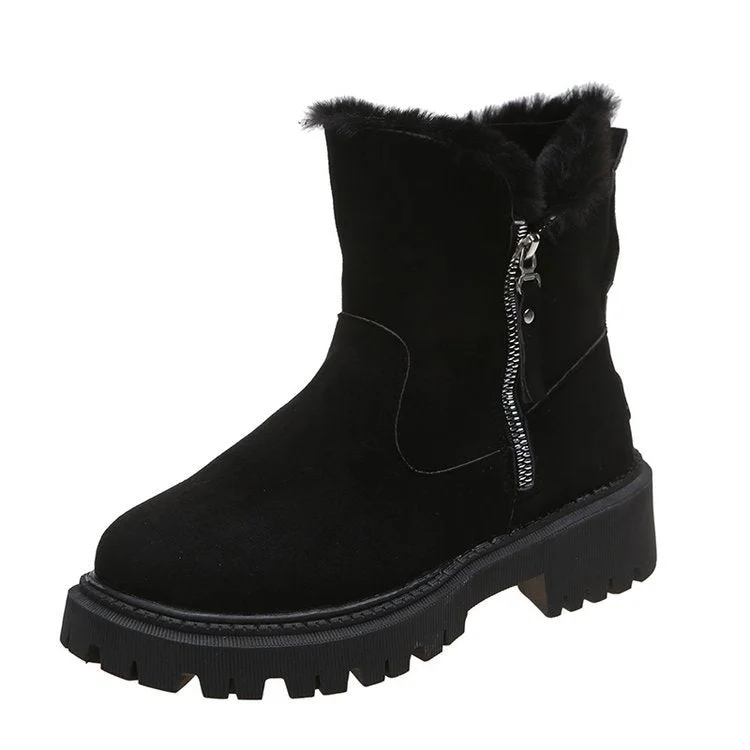 Women's thick heel solid color side zipper snow boots