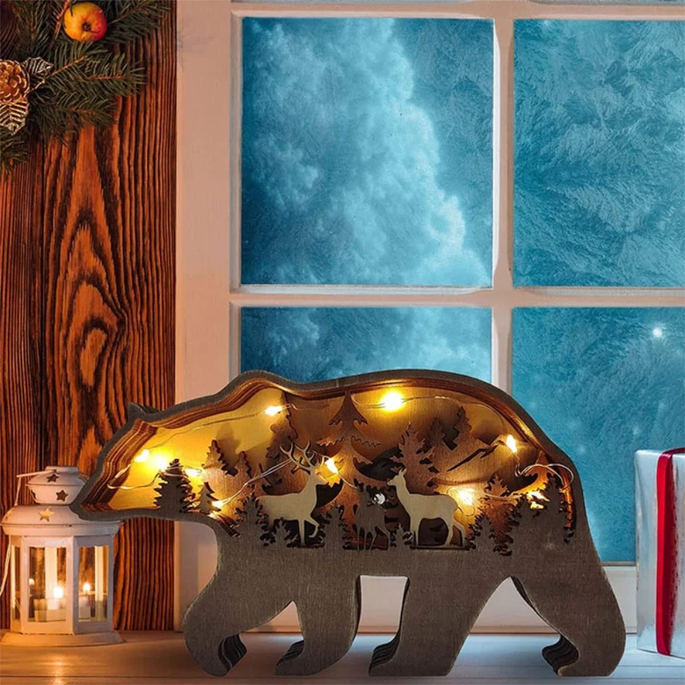 Purexcellent&trade; New creative home desktop wood carving bear crafts ornaments