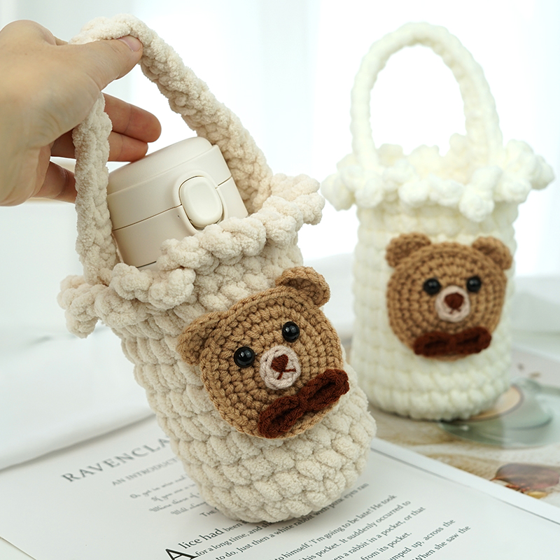 Cozy Bear Cub Cup Sleeve: DIY Crochet Kit for Bottles