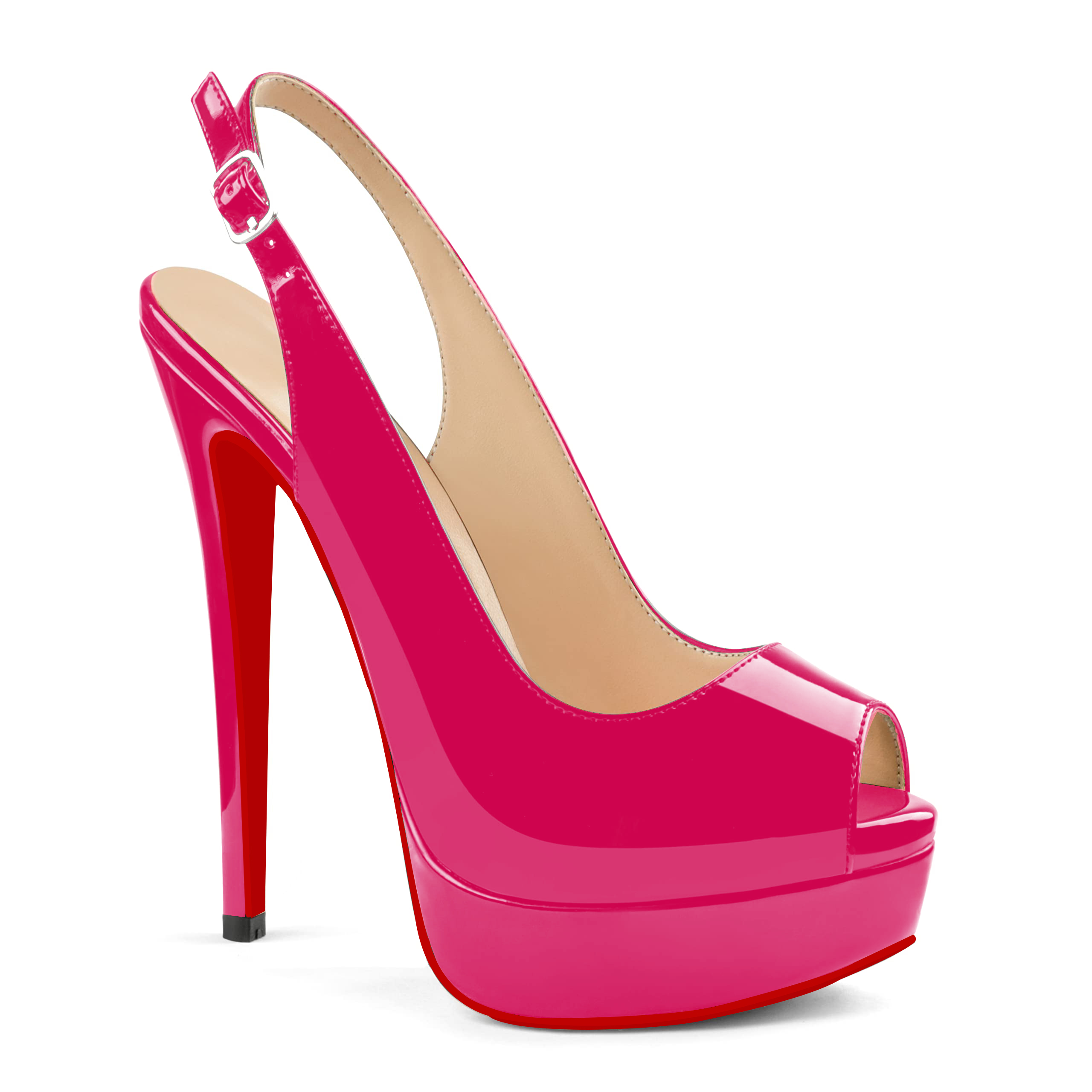 150mm Red Bottom Slingback High Heels Open Toe Platform Strap Pumps Sandals-MERUMOTE