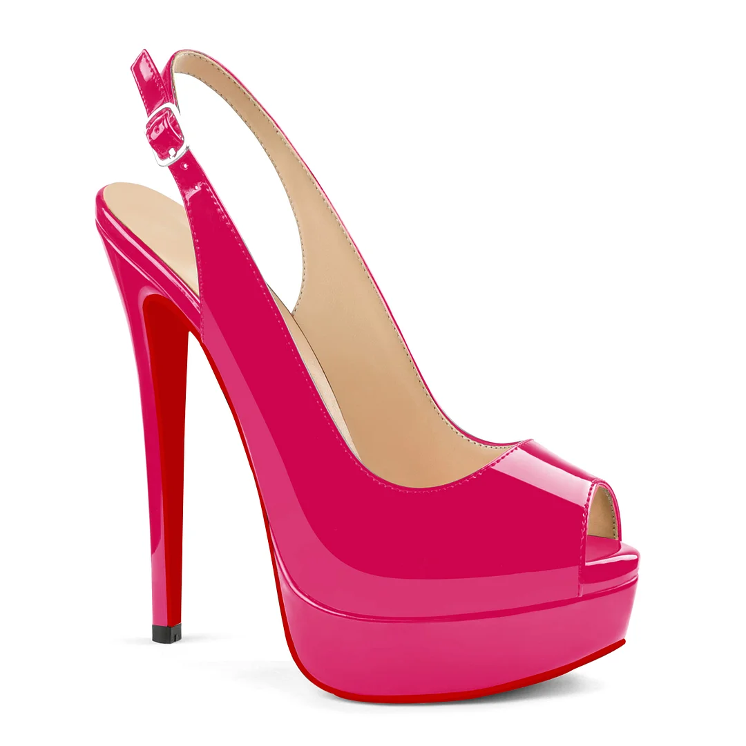 150mm Red Bottom Slingback High Heels Open Toe Platform Strap Pumps Sandals-MERUMOTE