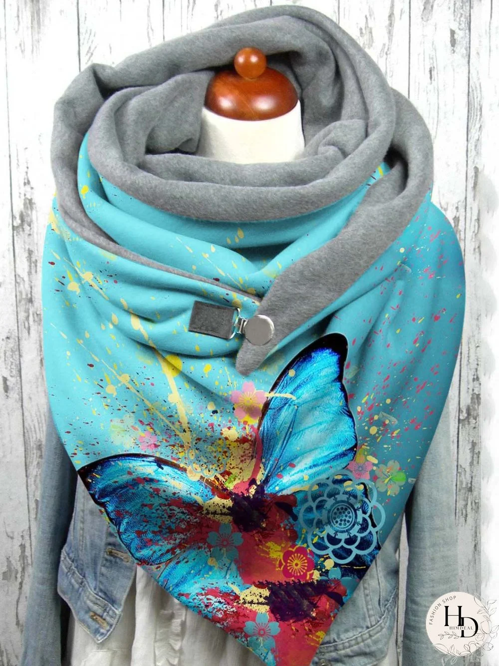 Butterfly Print Triangle Scarf Autumn/Winter Warm/Windproof