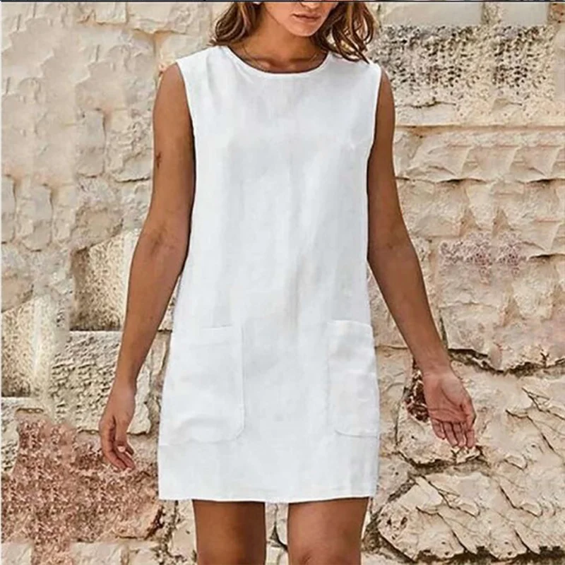 ⚡NEW SEASON⚡Casual Patch Pocket Sleeveless Pure Color Dress