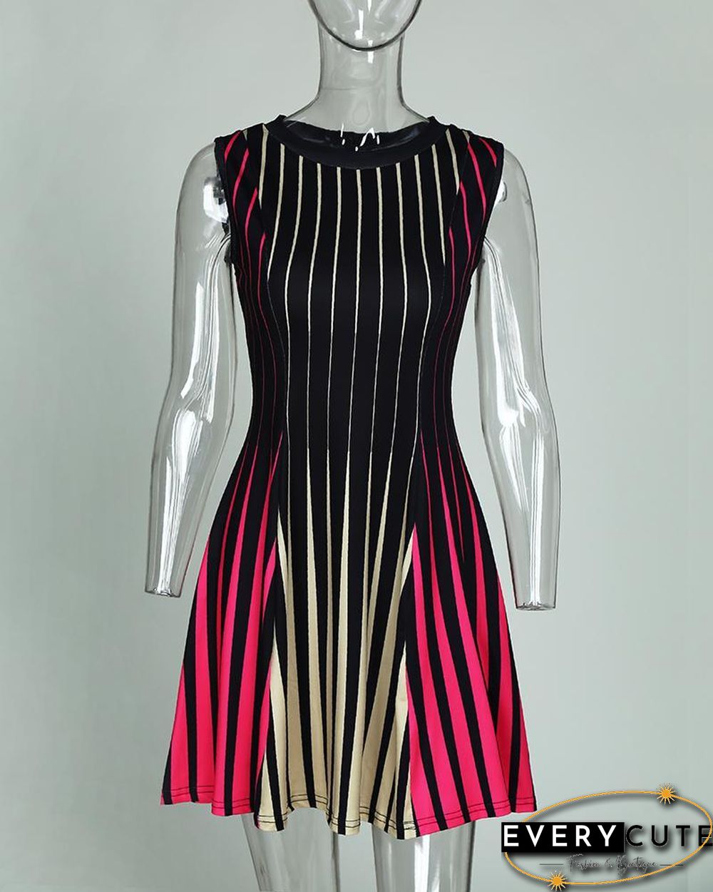 Sleeveless Multicolored Stripes Mini Dress P14833