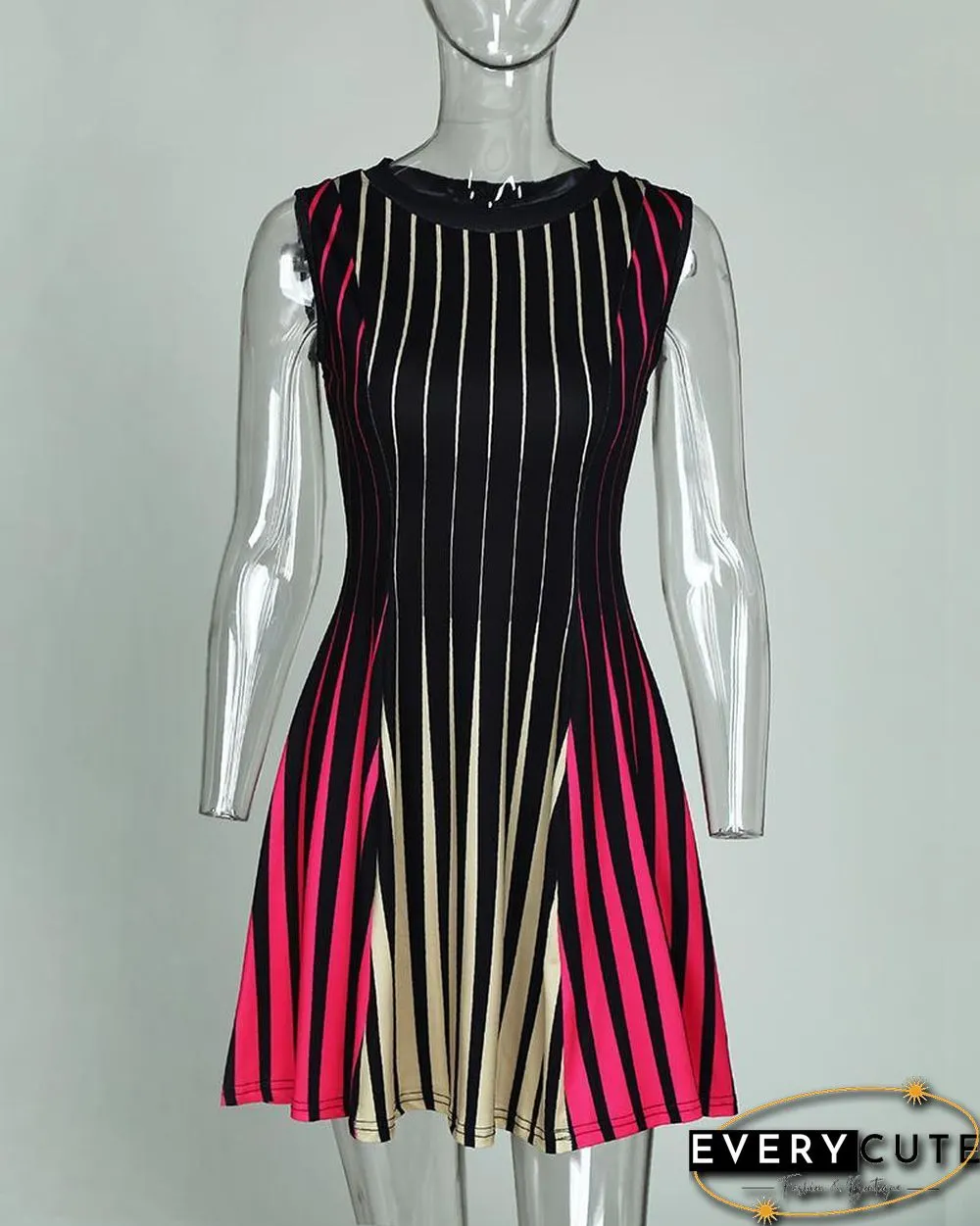 Sleeveless Multicolored Stripes Mini Dress P14833