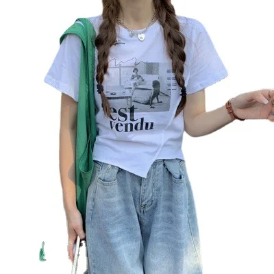 Uveng Uveng Sense Short-Sleeved T-Shirt Women Summer 2024 New Korean Version Slim Slim Short Student Jacket Women's Clothing