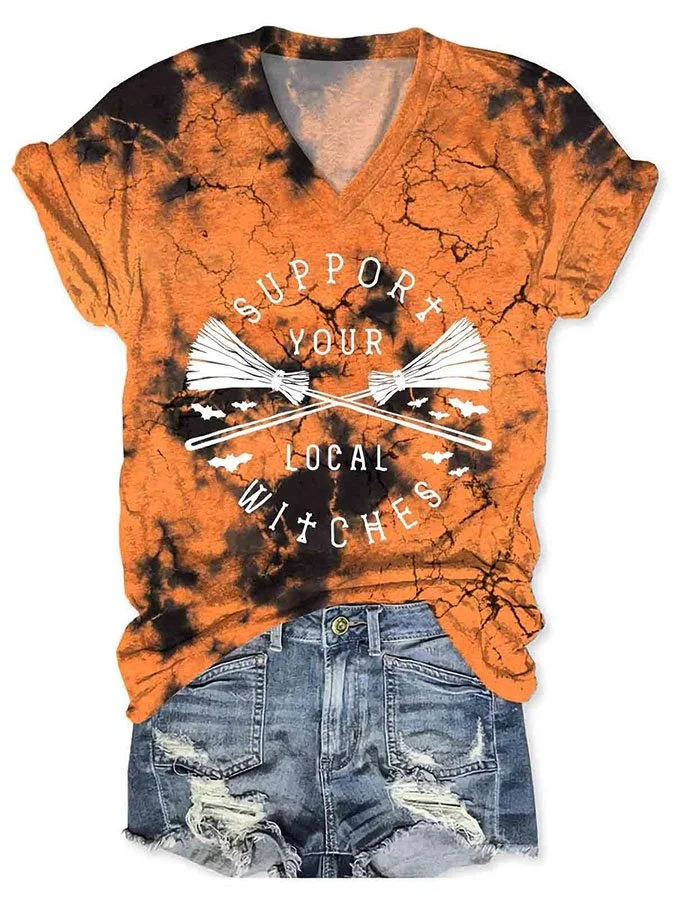 Women Support Your Local Witches Halloween Party Print Casual T-Shirt
