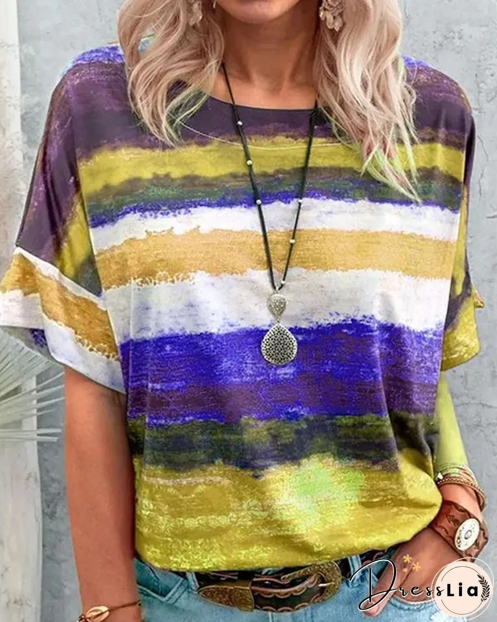 Contrast Watercolor Striped T-shirt