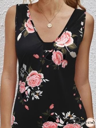 Casual V-neck Sleeveless Printed Dress