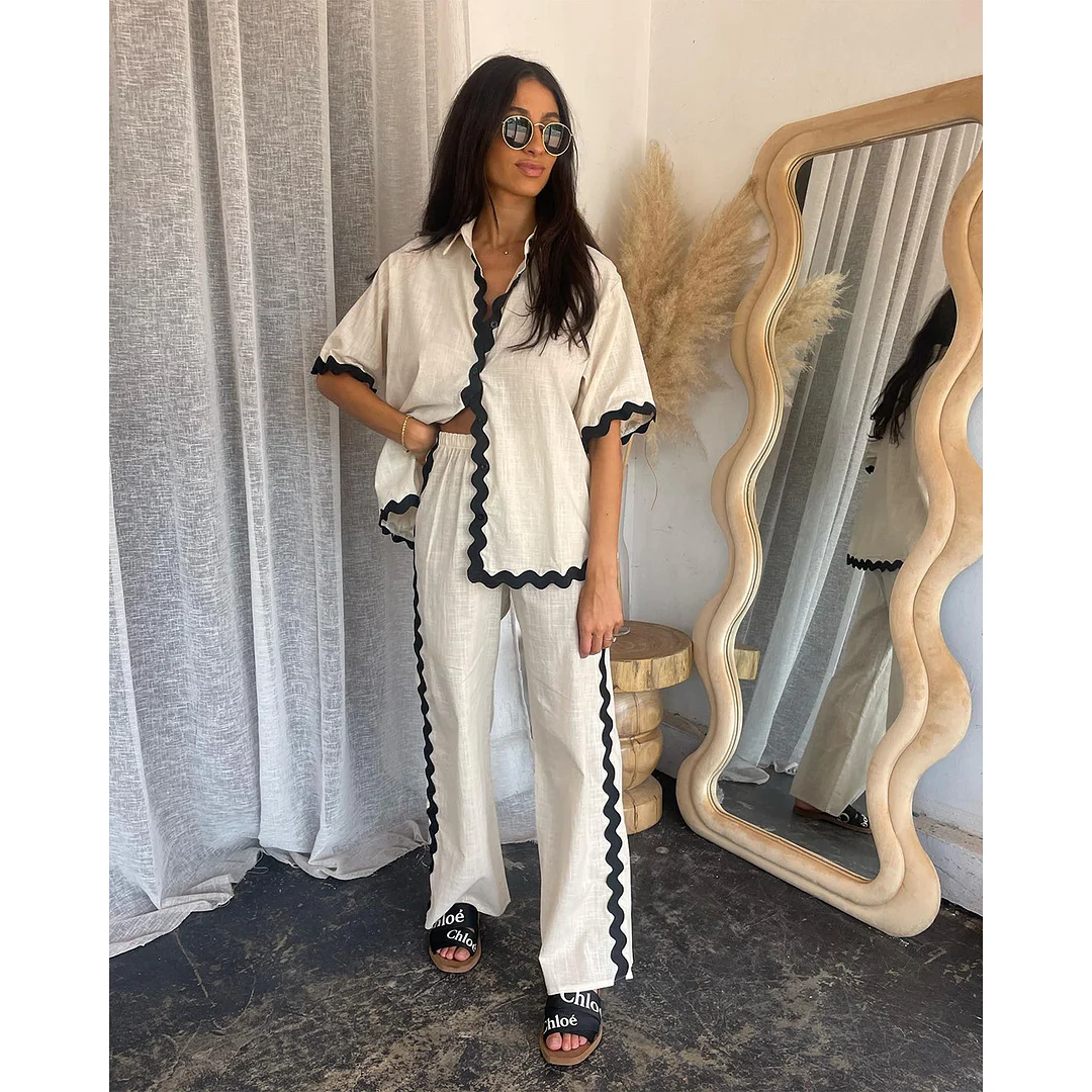Brownm Brownm Spring And Summer New Comfortable Casual Single Breasted Lace Splicing Trousers Shirt Coat 88231