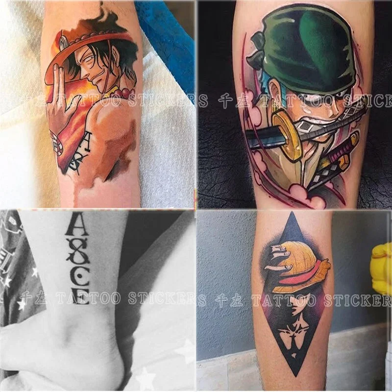 New Ace Luffy White Beard Zoro Temporary Fake Tattoo Stickers Waterproof Men and Women Long-lasting Flower Arm Tattoos