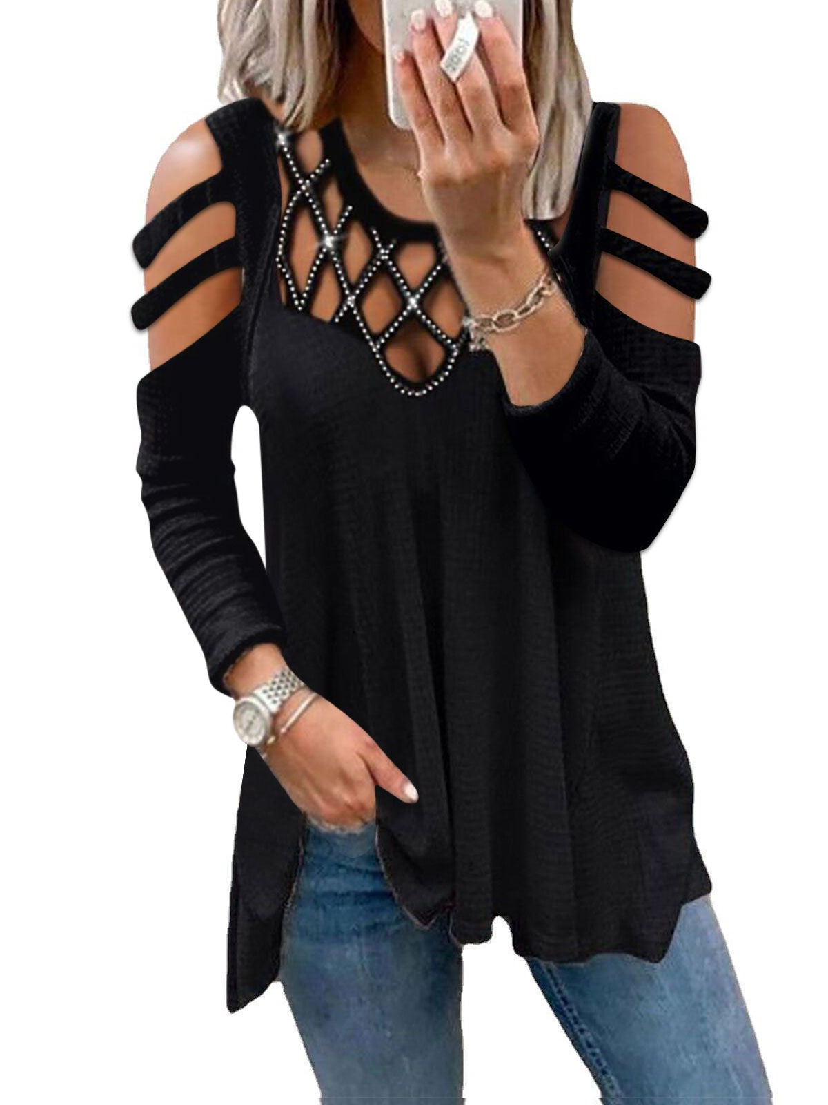 Women Long Sleeve V-neck Graphic Floral Printed Top