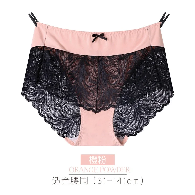 Women Underwear Sexy Lace Panties Plus Size Mid Waist Briefs Thin Comfortable Soft Large Size Modal Underpanties