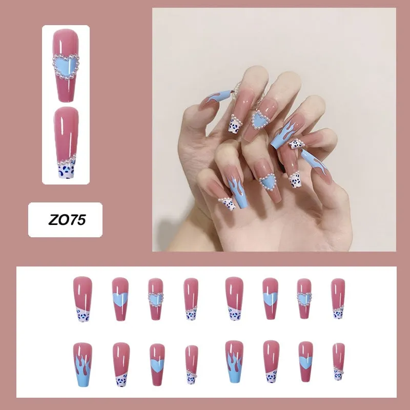 24pcs Butterfly decorated false nails Removable Long Paragraph Fashion Manicure press on nail tips full cover acrylic for girls-Nail Inspo