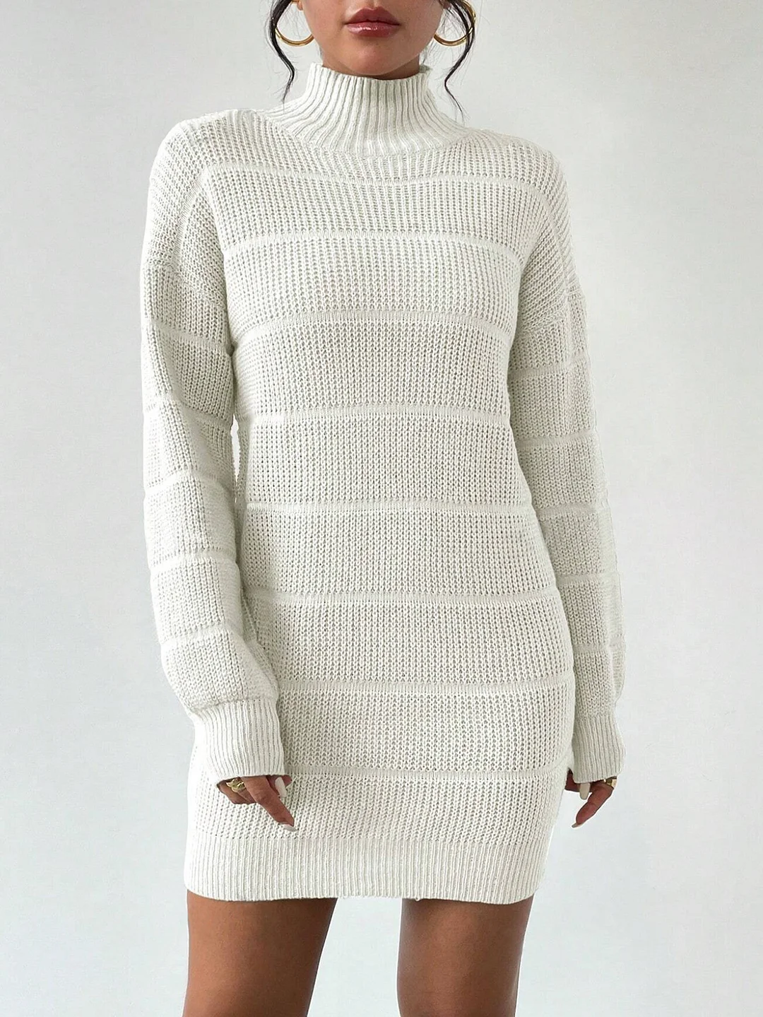 Nigikala Nigikala And Winter Half-High Collar Knitted Dress Women's Fashion Pure Color Sexy Bag Ass Skirt