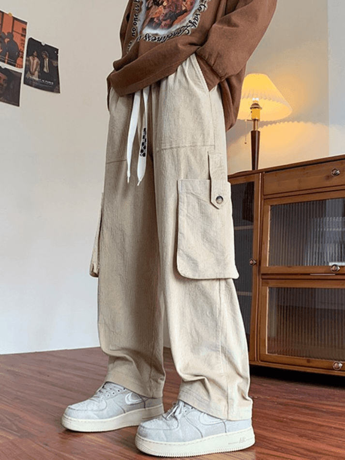 Aonga - Men's Vintage Straight Leg Corduroy Cargo Pants