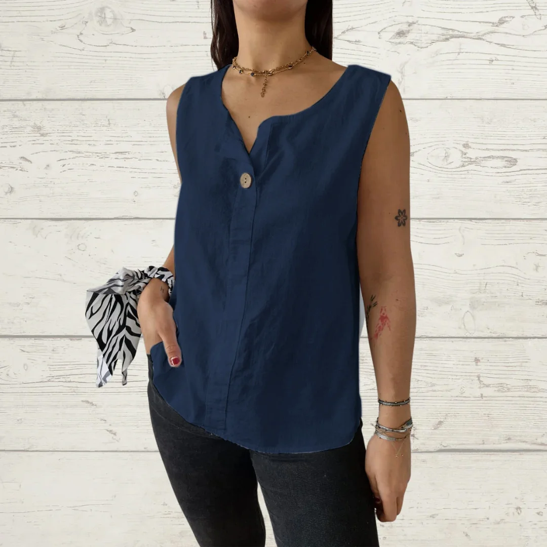Nigikala Nigikala Summer New Women's Vest Casual Loose Cotton T-Shirt Button Top