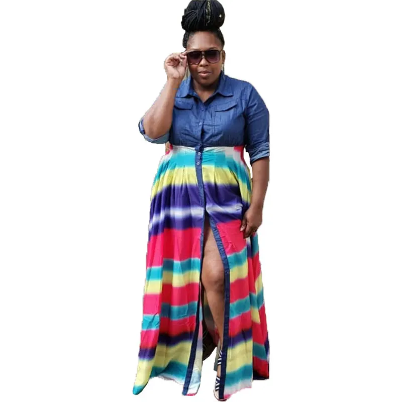 Uveng Uveng Spring Summer New Women's Dress Denim Woven Stripe Print Dress