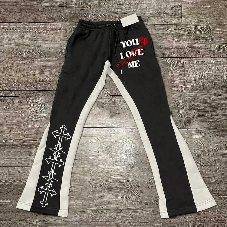 Your Lost Without Me Contrasting Colors Stylish Casual Flared Trousers