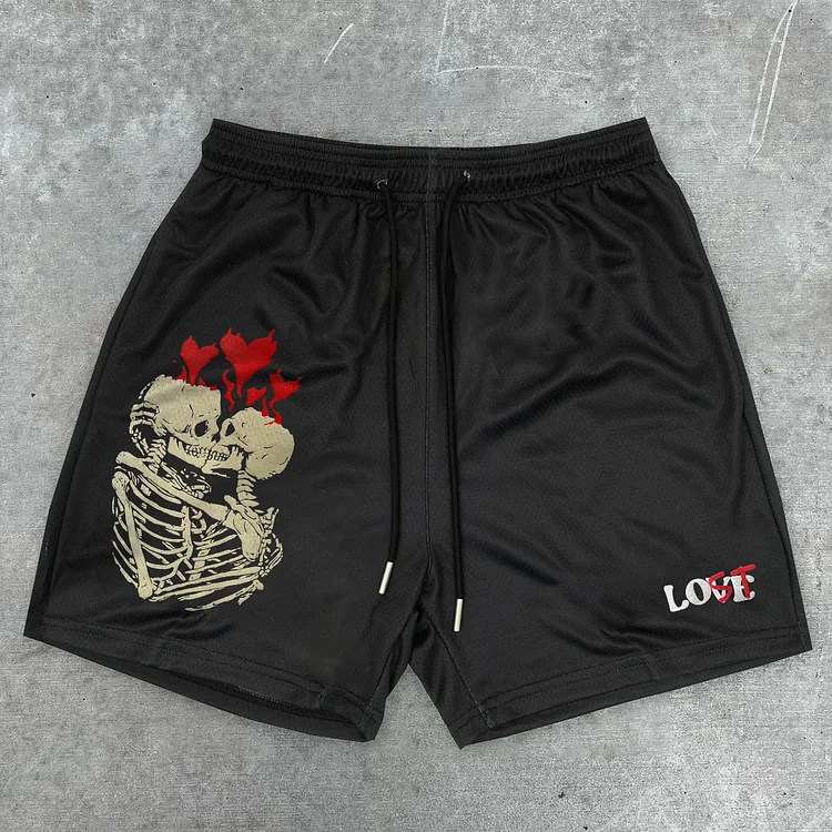 Your Lost Without Me X Skull Print Mesh Shorts