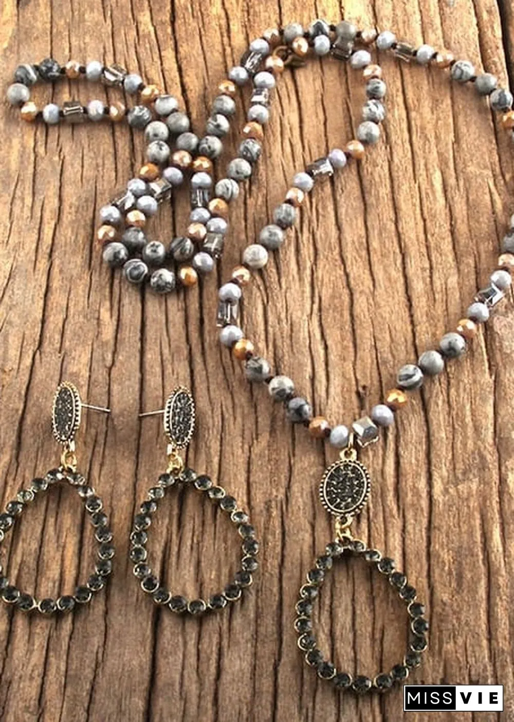 Boho Necklace, Jewelry Set, RH Amazonite Crystal Green Black Natural Stone