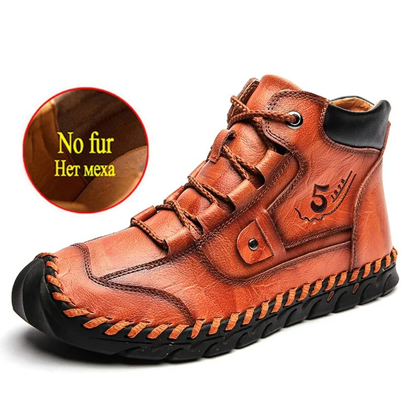 Winter Men's Warm Boots Fur Warm Men's Snow Boots Waterproof Leather Men's Motorcycle Boots Fashion Outdoor Plush Men Sneakers