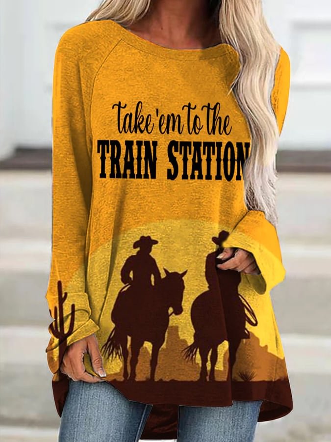 Women's Take Em To The Trainstation Print Long Sleeve T-Shirt