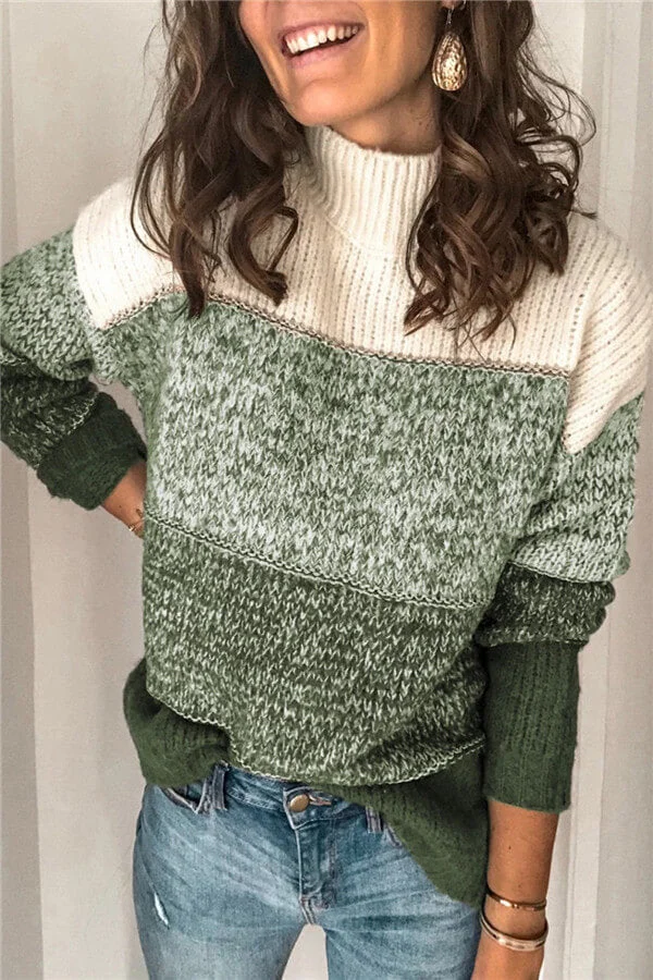 Fashion Patchwork Turtleneck Sweater