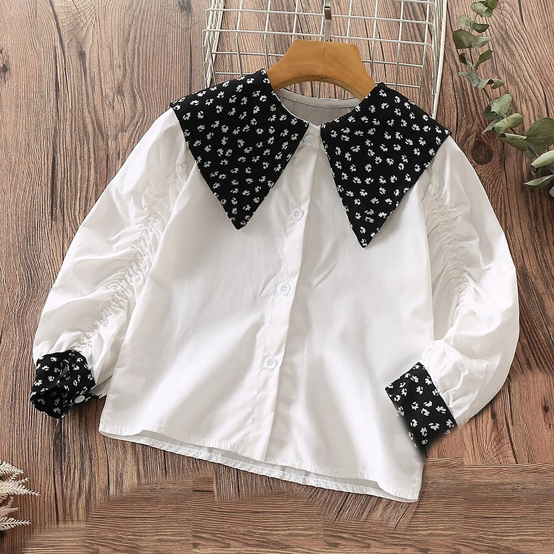 Girls White Shirts Kids Clothes for Baby Girls Blouses Print Spring Long Sleeve Cotton School Uniform Toddler Tops 2 4 6 8 Years