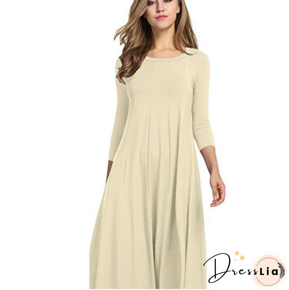 Women Cotton Elegant 3/4 Sleeve Polyester Casual Dresses