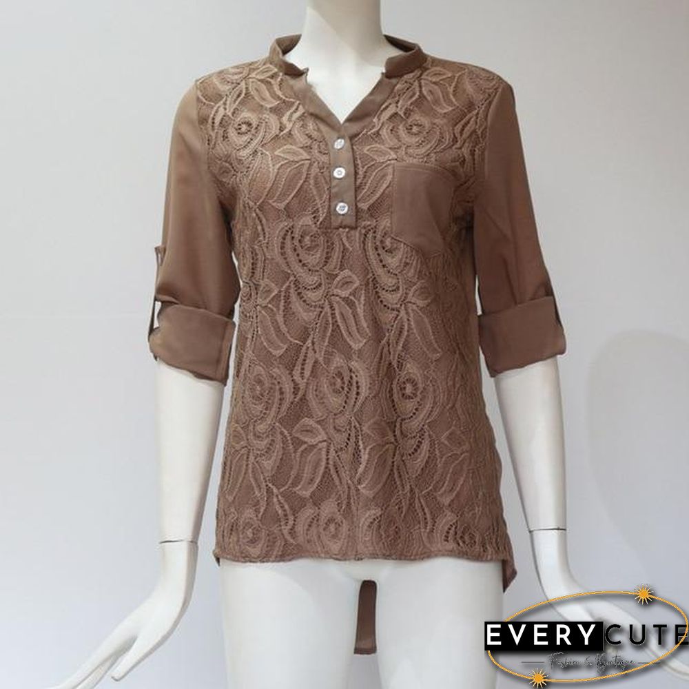 Lace Chiffon Blouses Shirts Women Casual Long Sleeve Tops Plus Size Blouses
