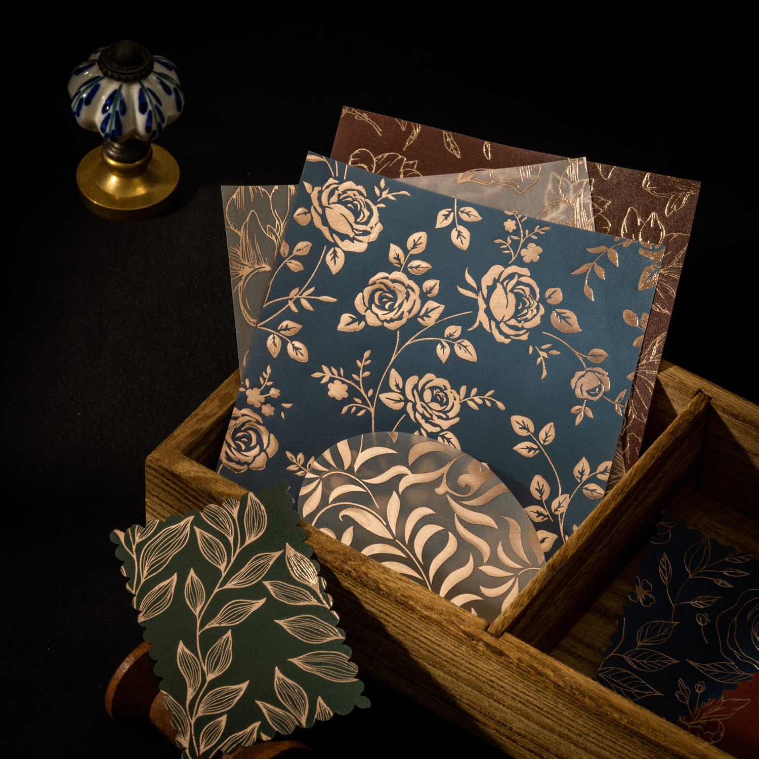 소재 종이 - 금실 꽃 그림자 시리즈 빈티지 패턴