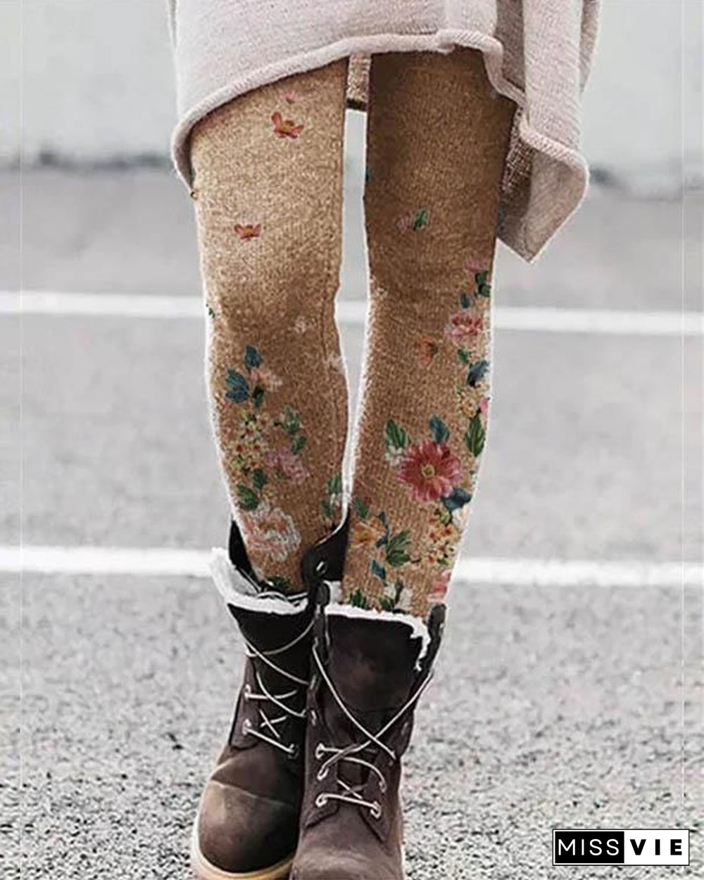 Stretchy Flower Print Leggings Casual Milk Fabric Pants