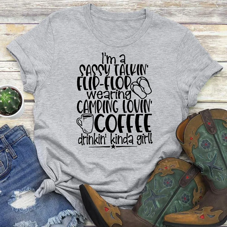 Coffee - Camping - Kinda Girl   T-Shirt Tee-03594-Annaletters