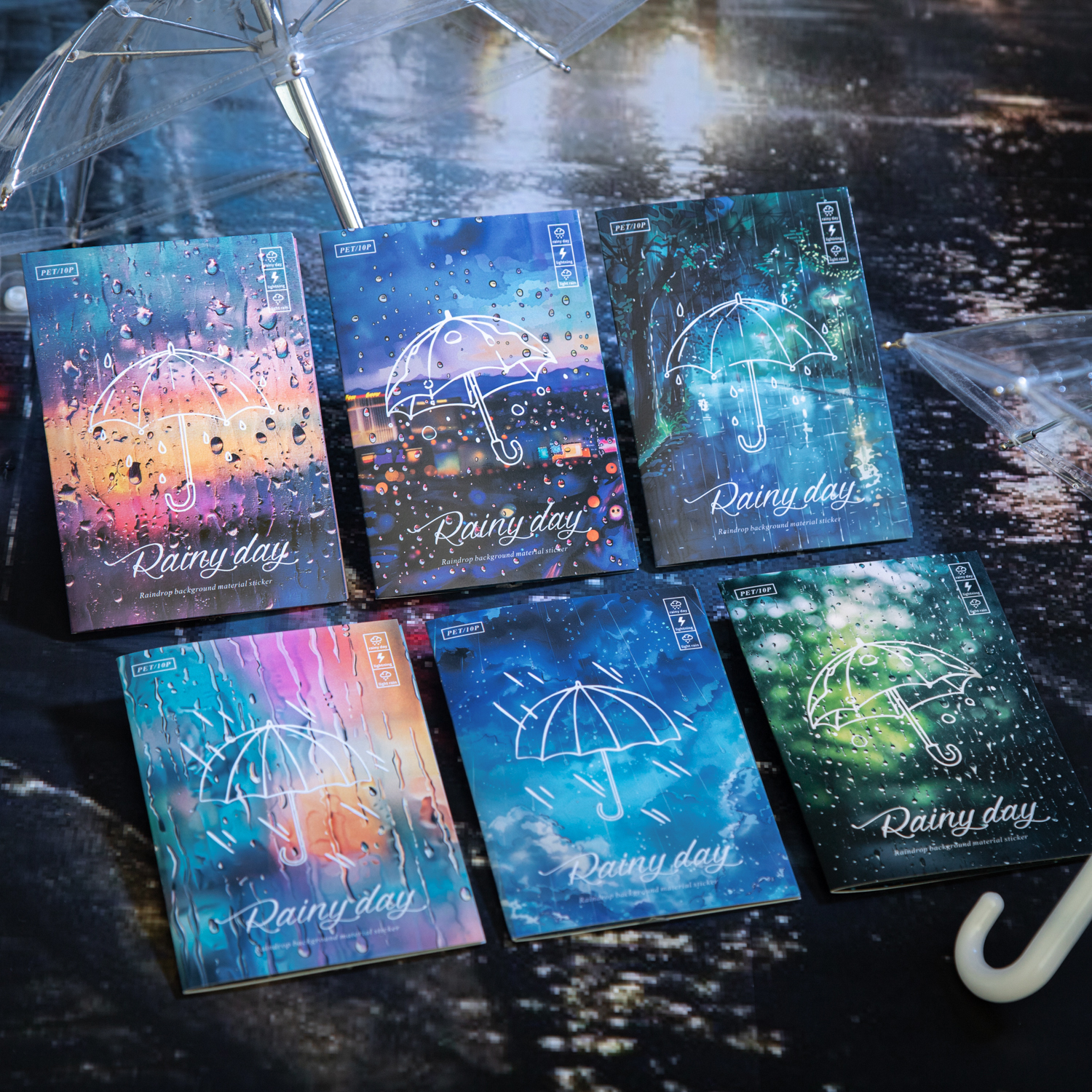 PET 스티커 - 비오는 날 시리즈 빈티지 빗방울 풍경