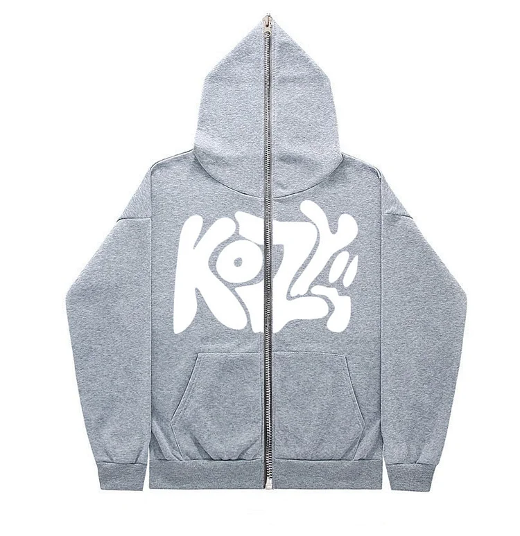 Letter Printed Oversize Sweatshirt Full Zip Up Hoodie at Hiphopee