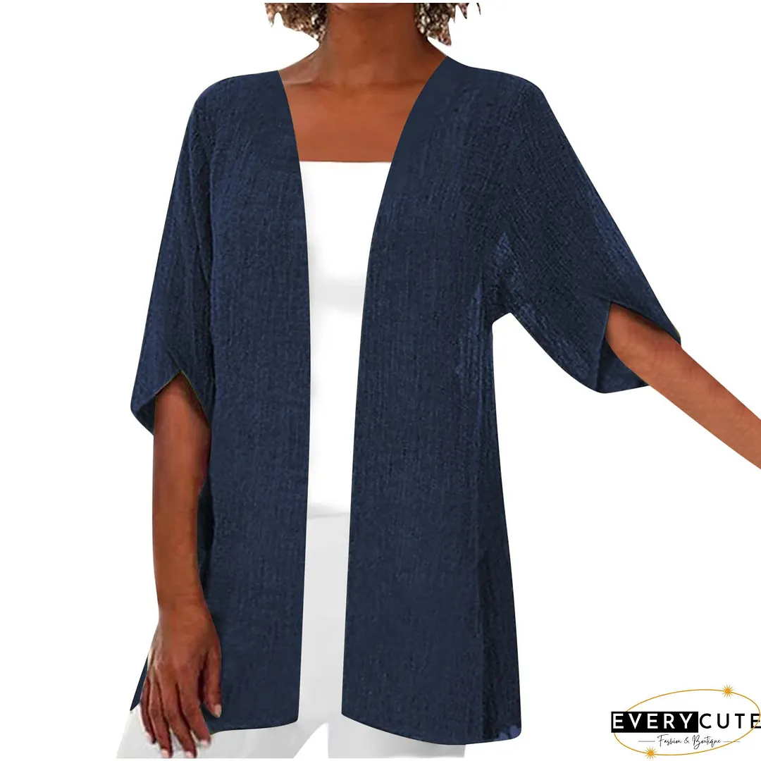 Women Half Sleeve Scoop Neck Solid Cardigan Tops