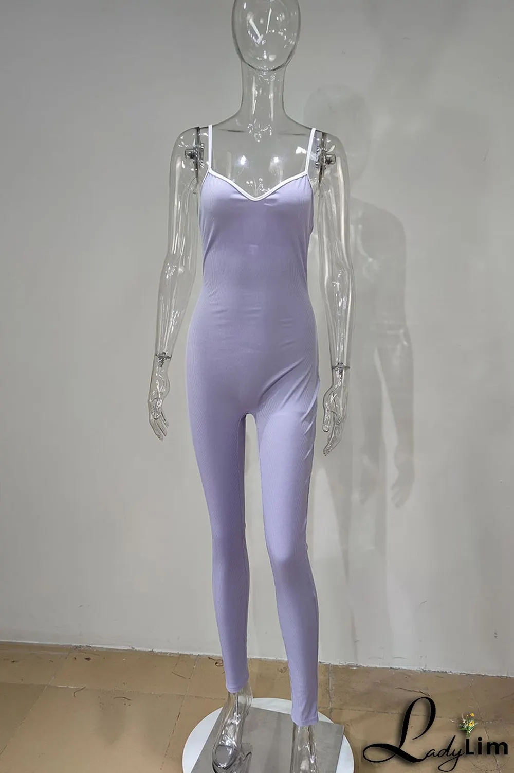 Pink Casual Sportswear Solid Patchwork Spaghetti Strap Skinny Jumpsuits