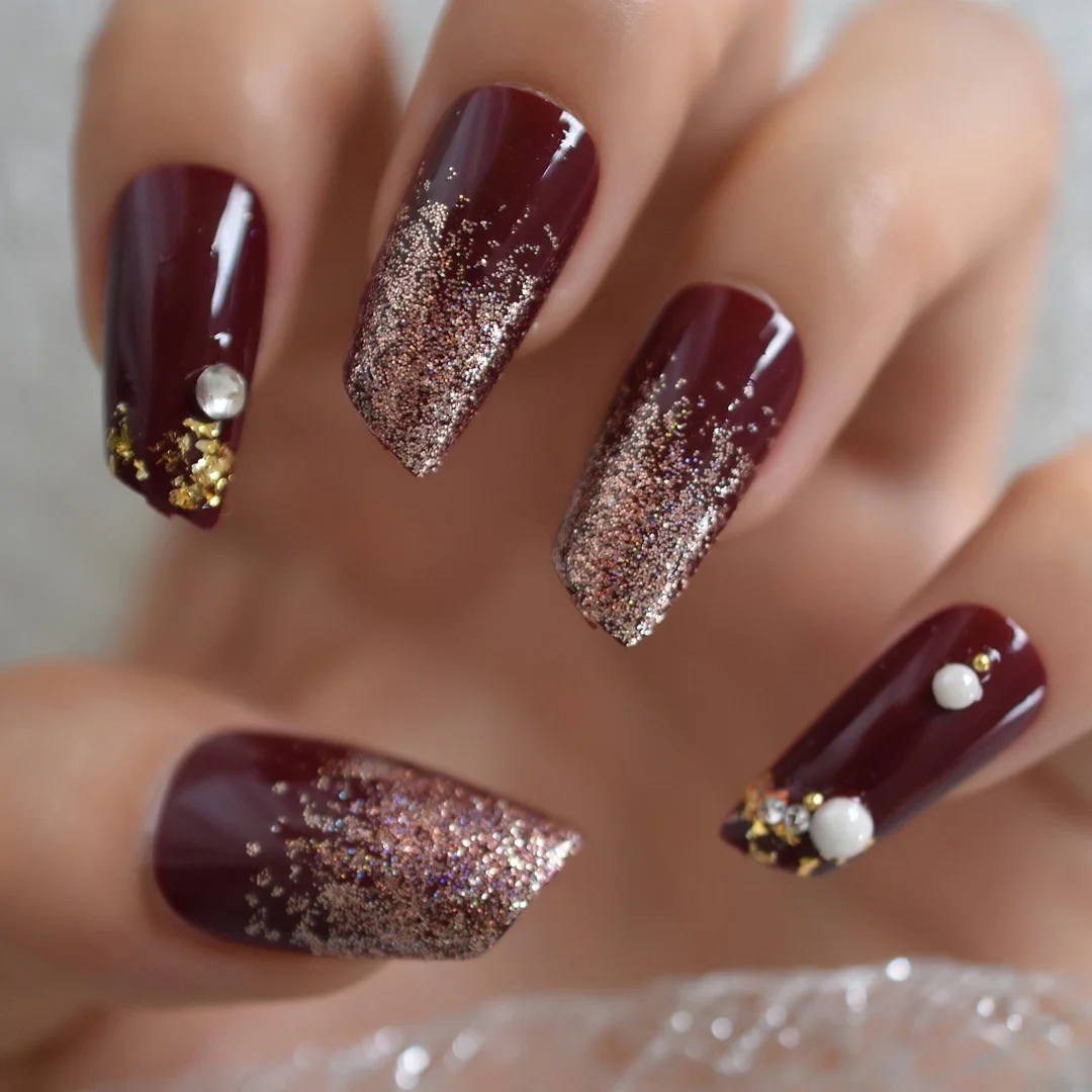 Press On Nail Red Extra Long Glitter Fake Diamond Rhinestone Pre Designs Coffin Ballerina Supplies For Professionals Wholesale-Nail Inspo