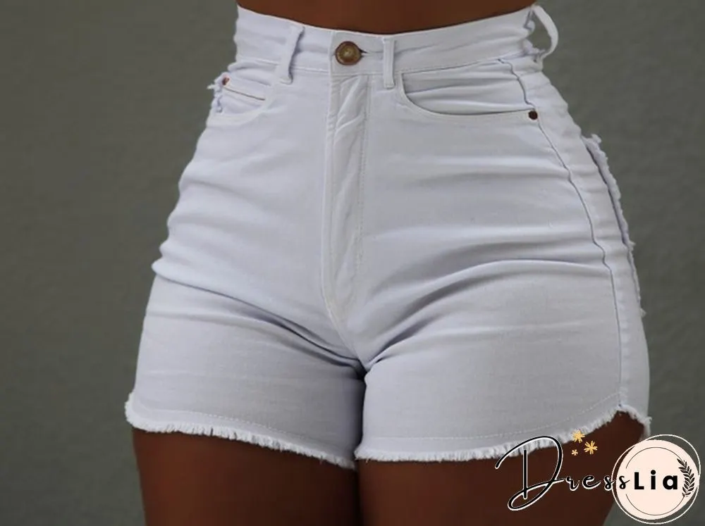 High Waist Women Slim Fit Denim Shorts Solid Color Summer Fashion Short Jeans Pants Plus