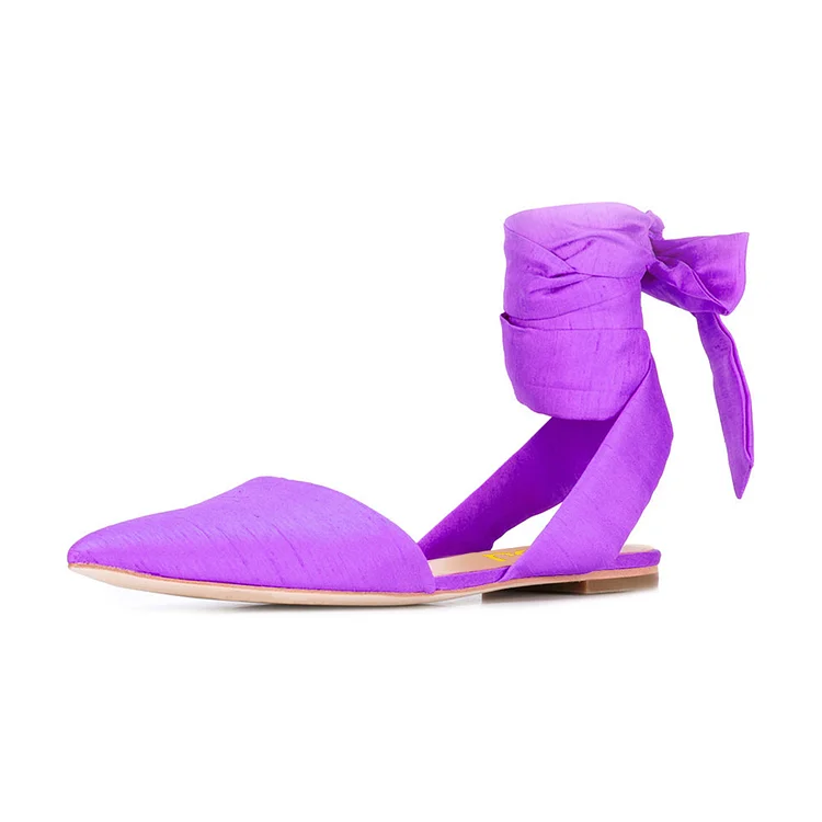 Women's Violet Pointed Toe Flats Ankle Strap Sandals |FSJ Shoes