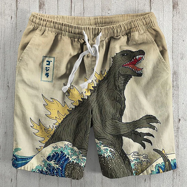 Japanese Ukiyoe Wave And Monster Art  Print Men's Shorts