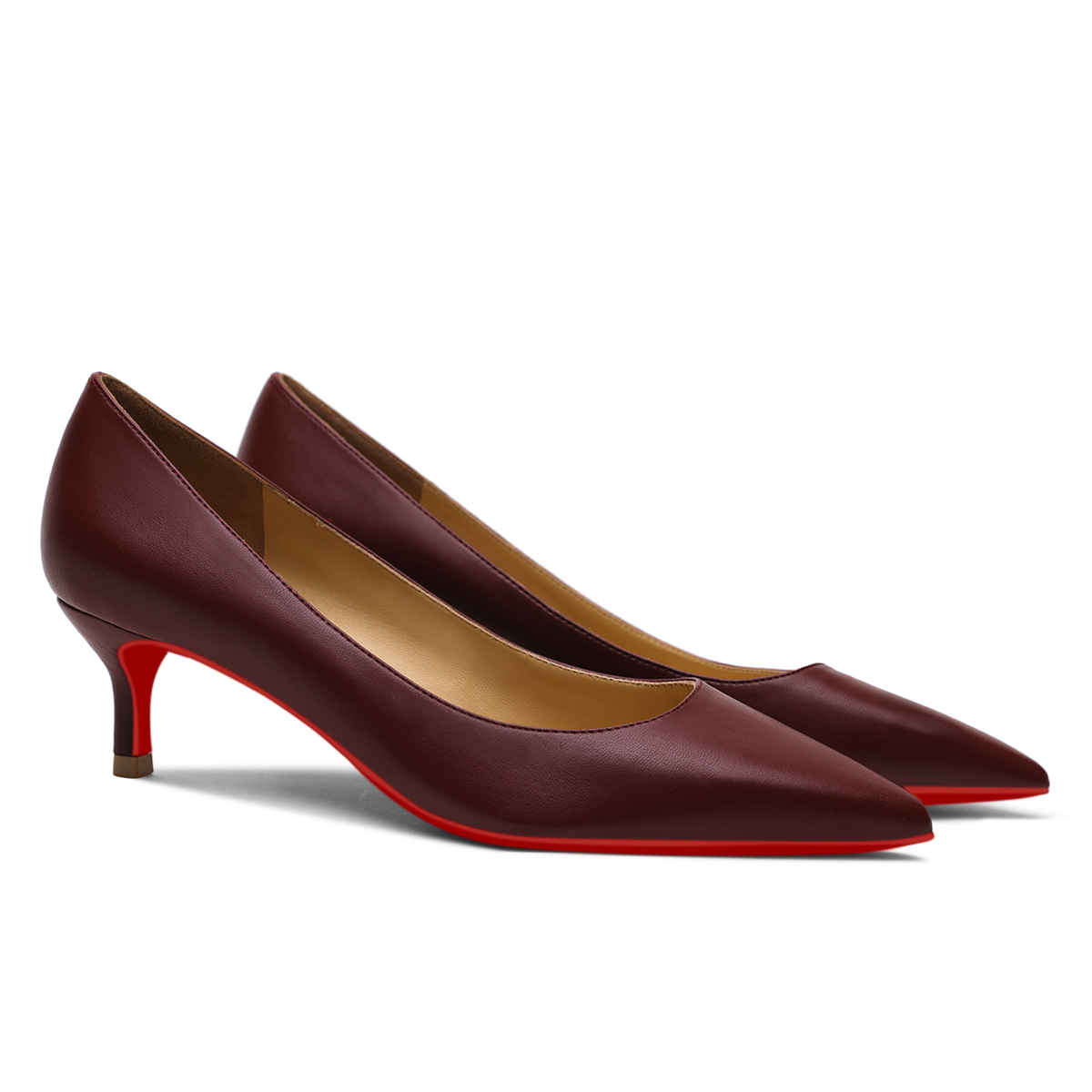 50mm Women's Low Heel Kittens Pointed Toe Casual Slip On Matte Red Bottoms Pumps-vocosishoes