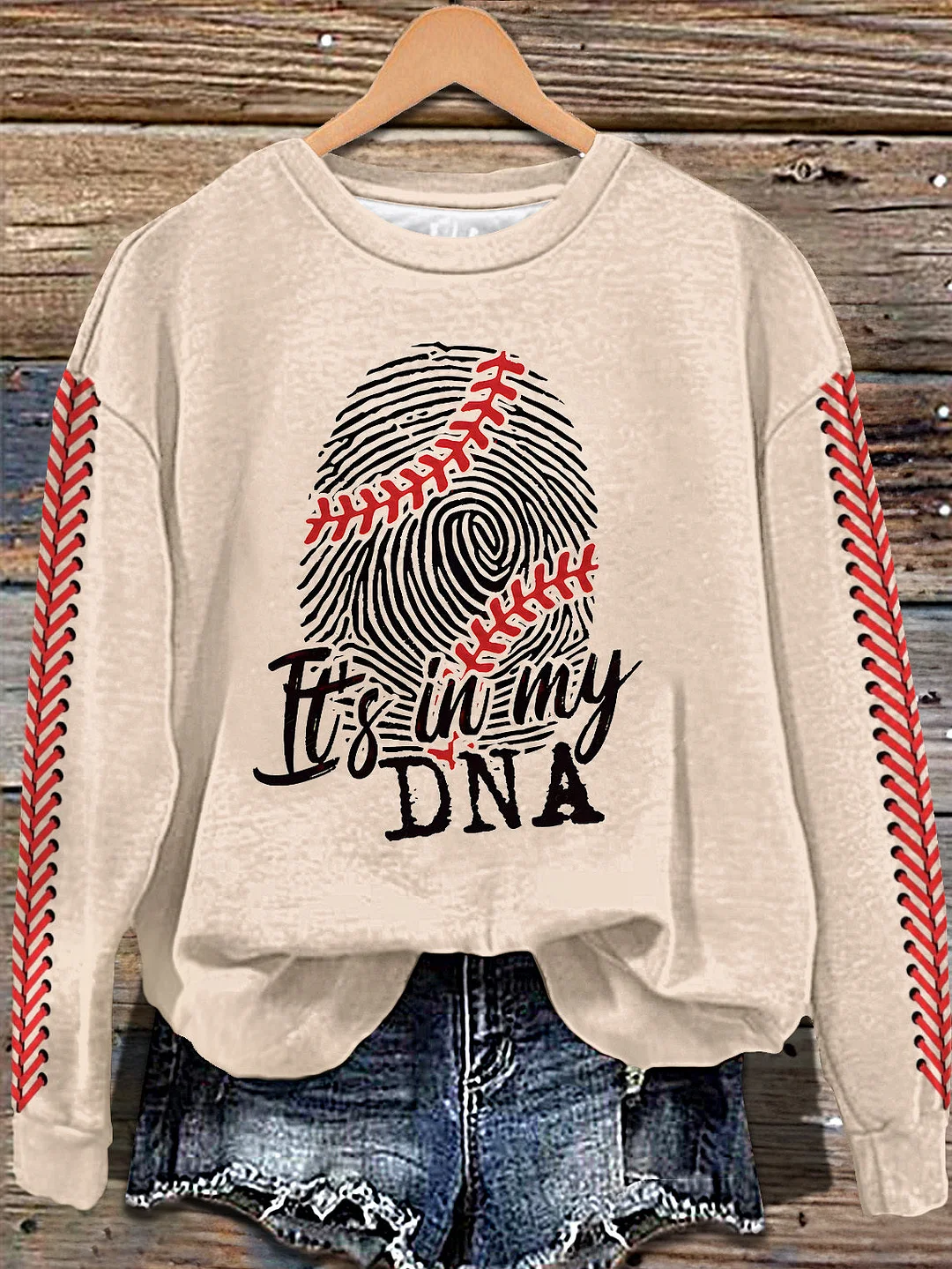 My Baseball Day Printed Long Sleeve Casual Top
