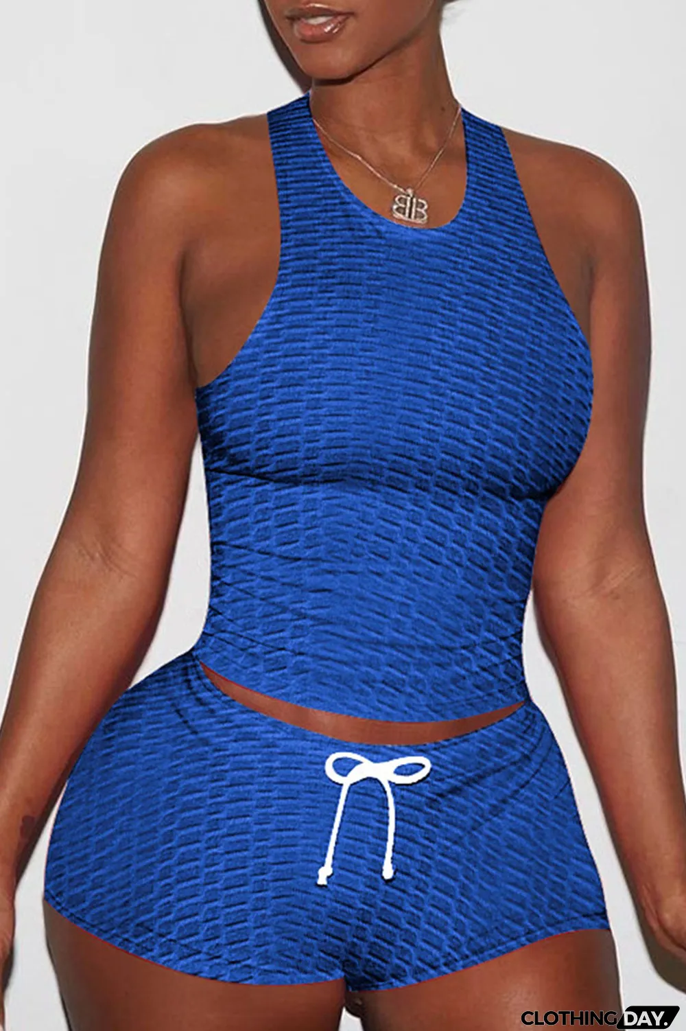 Black Sexy Sportswear Solid Patchwork Spaghetti Strap Sleeveless Two Pieces